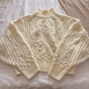 ASOS cream cable knit mock neck sweater chunky textured cropped sweater